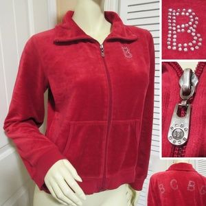 Vintage Y2K BCBGMaxAzria Red Track Jacket Rhinestone Full Zip Velour Streetwear